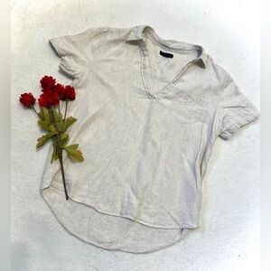 J. Crew 100% Linen Oatmeal Popover Blouse - Small Petite